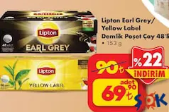 LİPTON EARL GREY / YELLOW LABEL DEMLİK POŞET ÇAY 48'Lİ